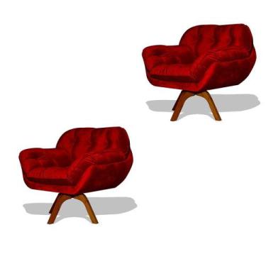 Imagem de Kit 02 Poltrona Miami Base Giratória Decorativa Suede Vermelho - Helle