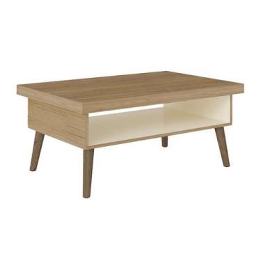Imagem de Mesa de Centro Retangular Lucca Carvalho e Off White - Artely, Carvalh