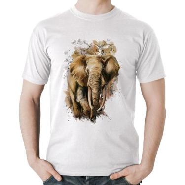 Imagem de Camiseta Algodão Elefante Watercolor - Foca na Moda, Branco, GG