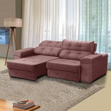 Imagem de Sofá Rosa 3 Lugares 220 Cm Retrátil Reclinável Mola Bonnel Ravello Vel