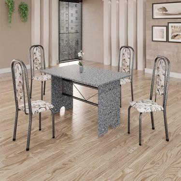 Imagem de Conjunto de Mesa Tubular 4 Cadeiras 120x75cm Mart Prata com Tampo em Granito Ocre Letícia 070 - Tudo de Móveis