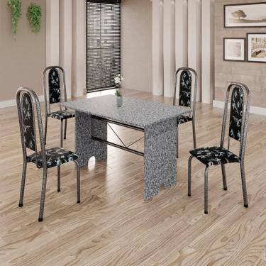 Imagem de Conjunto de Mesa Tubular 4 Cadeiras 120x75cm Mart Prata com Tampo em Granito Ocre Letícia 070 - Tudo de Móveis