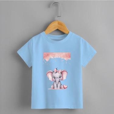 Imagem de Camiseta Infantil Menina Elefante Chuva Rosa Personalizada Modinha Del