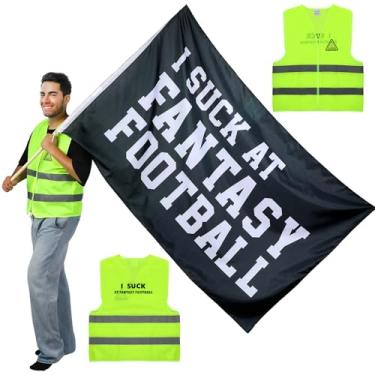 Imagem de Cozypower Conjunto de 2 peças de futebol americano I Suck at Fantasy inclui colete de futebol americano I Suck at Fantasy e I Suck at Fantasy Football Flag Fantasy Presentes engraçados para homens e