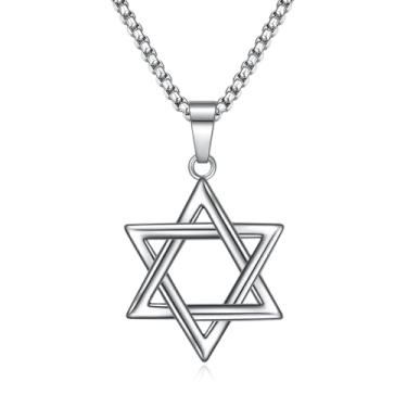 Imagem de Rnivida Colar de aço inoxidável com estrela de Davi, pingente de estrela judaica, joia masculina, Aço inoxidável, Sem Pedra Preciosa