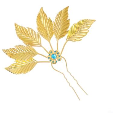 Imagem de Lureme Grampo de cabelo de folha dourada, acessório de cabelo étnico feminino com strass (hb000020-2)