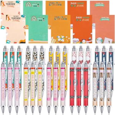 Imagem de 60 blocos de notas para professores com canetas, conjunto de presentes de agradecimento ao professor, presentes de formatura para professores, notas adesivas fofas, canetas esferográficas para