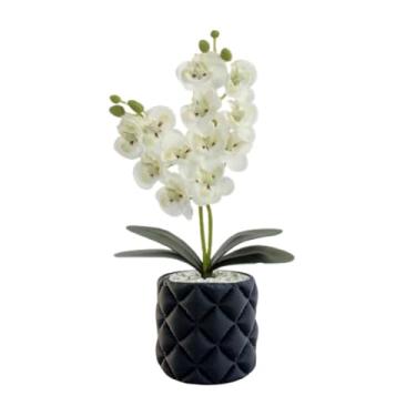 Imagem de Vaso Decorativo com Orquídea Artificial 30cm Premium (Vaso Preto/Orquidea Branco)