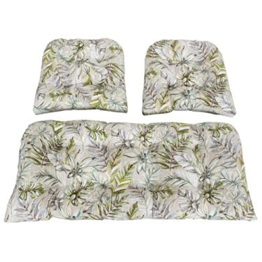 Imagem de RULU Conjunto de 3 1 Sofá (111,7 cm x 48,2 cm x 12,7 cm) e 2 peças de assentos de vime (48,2 cm x 48,2 cm x 10,1 cm) Palmeiras Cairo para ambientes externos/internos, bege