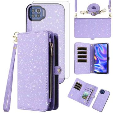 Imagem de Asuwish Capa de celular para Moto One 5G/One5G UW/Moto G G5 Plus Carteira magnética destacável com protetor de tela e suporte de cartão com glitter, celular Motorola One Lite XT2075-1 feminino