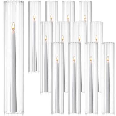Imagem de Kritkin 12 peças 6,32 cm L x 35,5 cm A, castiçais de vidro aberto para furacão, cúpula, cobertura de tubo de chaminé, tampa de vela sem fundo, chaminé de vidro para vela de extremidade aberta para