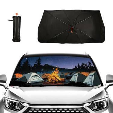 Imagem de Guarda-sol de carro para pára-brisa capa dobrável de para-sol de carro de acampamento para bloqueio de janela frontal de carro raios UV protetor de viseira de sol mantém o veículo fresco