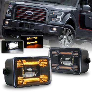 Imagem de OCHYIT Faróis de neblina de LED F150 com DRL âmbar/luzes de neblina retangulares com kit de montagem compatível com Ford F150 2015-2020 Super Duty 2017-2018 1 par