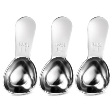 Imagem de Mozeat Lens - Conjunto de 3 colheres medidoras de aço inoxidável, prata, 15 ml, para café, chá, farinha, açúcar