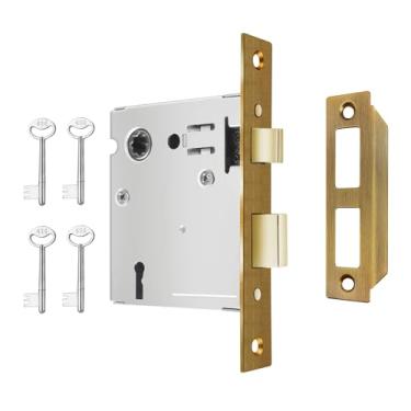 Imagem de Toptotoo Conjunto de fechadura de encaixe para porta interna, peças de substituição antigas de fechadura de porta, ferragens antigas de fechadura vintage, chaves de esqueleto e trava reversível, kit