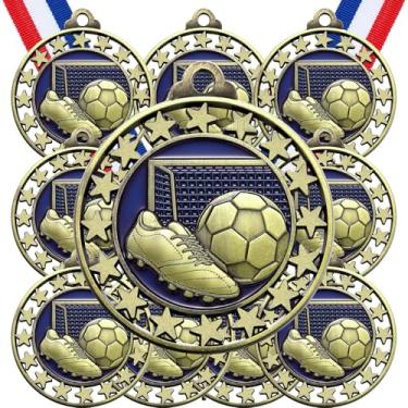 Imagem de Misdary Pacote com 12 Medalhas de Prêmio de Futebol com Fitas de Pescoço Troféus de Participação para Crianças Esportes Metal Prêmios Lembranças de Festa para Competições Esportivas Presente de
