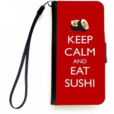 Imagem de Rikki Knight Keep Calm and eat Capa carteira flip de cor vermelha sushi com aba magnética para Apple iPhone 5c