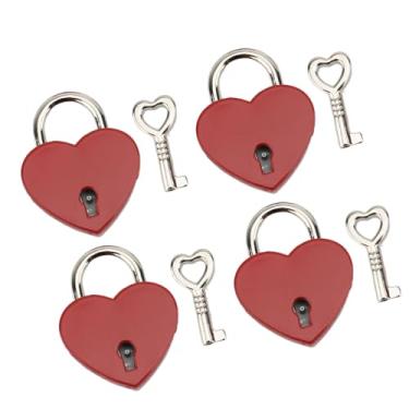 Imagem de 4 Conjuntos de Cadeados de Coração de Liga de Zinco, Aplicação Versátil, Design de Formato Exclusivo, 1,50 X 1,18 pol. Mini Cadeado Em Forma de Amor Com Chave para Caixas de