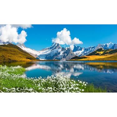 Imagem de Fundo de aquário de lago, montanhas com vista para a cordilheira Bernese fundo de aquário Alpes da Suíça Grindelwald Valley Lake Terrarium Background Fantastic Natural Landscape Aquarium Fish Tank