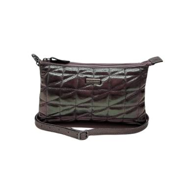 Imagem de Bolsa Feminina Couro Legítimo Transversal Bolso Interno Bordada Matelassê (Prata)