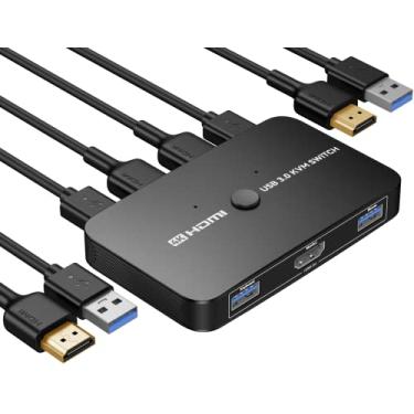 Imagem de ABLEWE Switch Kvm, Switch Kvm de Alumínio Hdmi, Switch Usb para 2 Computadores Compartilhando Impressora de Teclado de Mouse para Um Monitor Hd, Suporte 4K @ 60 Hz, 2 Cabos Hdmi e 2 Cabos Usb Incluído
