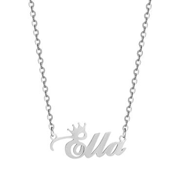 Imagem de Colar de coroa com nome personalizado, letra com letra feminina, placa de identificação, pingente de aço inoxidável, corrente de joias para meninos, Metal