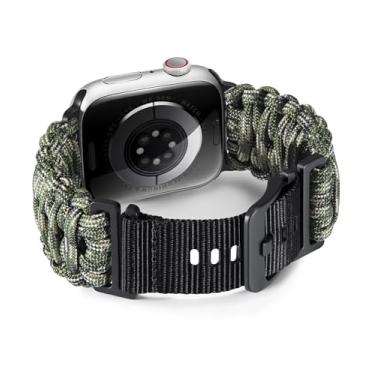 Imagem de BINLUN Compatível com pulseira trançada para Apple Watch 550 49 mm, estilo militar, de nylon, pulseira de substituição adequada para iWatch Ultra/Ultra 2 homens e mulheres (verde cáqui)