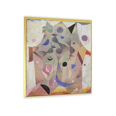 Imagem de JZSDGB Gold Frame 'Rossignols persans'Canvas Art Print por Paul Klee - Reprodução de pintura famosa em tela fina arte de parede abstrata giclée imagens em tela para decoração de casa 90 x 108 cm (35 x