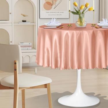 Imagem de Cobedzy 1 pacote com 101 toalha de mesa redonda de cetim de 121 cm, toalha de mesa de jantar em ouro rosa, sobreposição de seda, toalhas de mesa de jantar para casamento, festa, banquete, eventos,