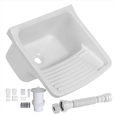 Imagem de Tanque Lavar Roupas Plástico 47 X 43cm Astra + Sifãos, Branco