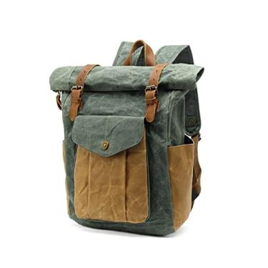 Imagem de Mochila de couro de lona vintage para homens mochila escolar de grande capacidade mochila de viagem para laptops masculinos(Lake green)