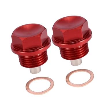 Imagem de REPAIROCK 2 conjuntos de bujões de drenagem de óleo M18x1,5 magnético liga de alumínio porca de drenagem de óleo parafuso de drenagem de óleo com 2 arruelas para carro motocicleta vermelho auto peças