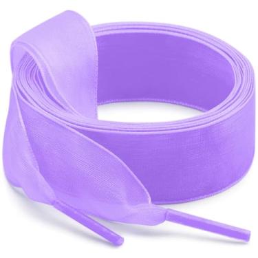 Imagem de WEGOODZF Cadarços de sapato de fita de cetim: cadarços de fio de neve planos de 2 cm para mulheres - 2 pares, 10 roxo claro, 31 inch (80CM)
