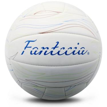 Imagem de Fantecia Bola de vôlei branca de toque suave de couro tamanho 5 oficial com bomba, perfeita para interior, exterior, piscina, praia e quintal (vazia)