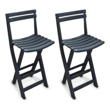 Imagem de Kit 2 Cadeiras Alta De Plástico Dobrável Jantar Preta 110kg - Arqplast