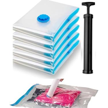 Imagem de Kit 05 Saco á Vácuo p/Embalar 50x60 + Bomba De Sucção Mais Espaço Mala Viagem Guarda Roupa Fácil de Usar Reutilizável Premium Azimark-THREE BROTHERS