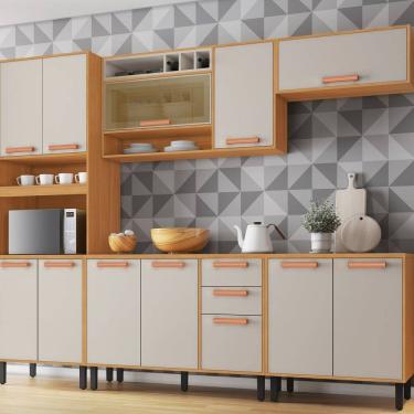Imagem de Cozinha Modulada 5 Peças 12 Portas 2 Gavetas e Nicho para Forno Napoles Cinamomo/Off White