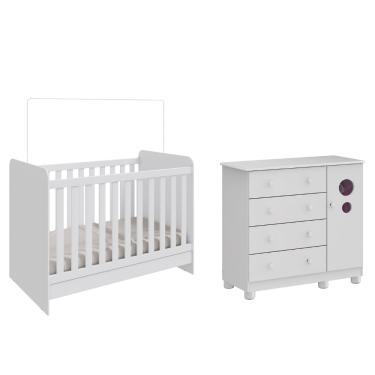 Imagem de Kit Berço Cômoda Ben Bolinha Moveis Peroba mdf Branco