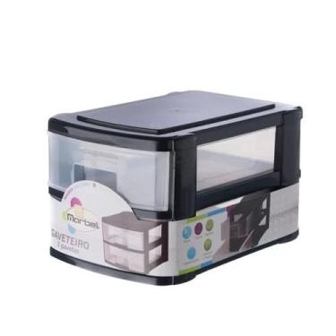 Imagem de Gaveteiro Marbel De Plástico De Mesa Com 2 Gavetas Preto Com Branco - 345