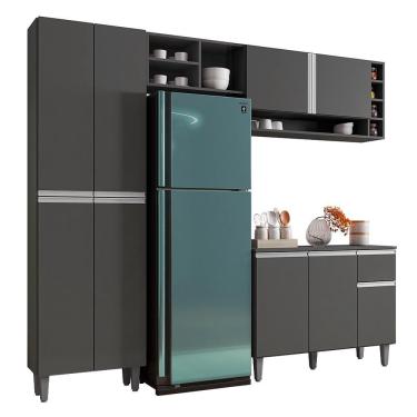Imagem de Cozinha Modulada Vanessa 230cm Paneleiro, Balcão com Tampo mdp e Aéreo - ajl Móveis Cinza