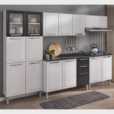 Imagem de Cozinha Compacta em Aço 5 Peças 15 Portas 2 Gavetas Paneleiro Duplo Balcão Para Cooktop em Aço