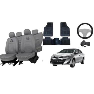 Imagem de Kit capa couro Yaris 18-24 cinza com volante e tapete - ferro tech br