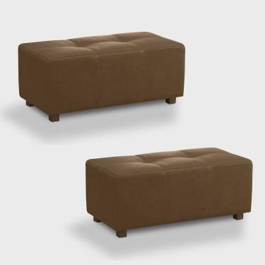 Imagem de Kit 2 Puffs Decorativos Merlin Sala de Estar Couro Marrom Claro Manchado G88 - Gran Belo