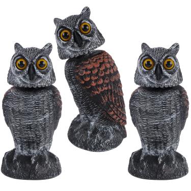 Imagem de Hausse Pacote com 3 adesivos de coruja falsa espantalho de pássaro, espantalho de coruja de plástico, repelente de pragas inimigas da natureza para jardim ao ar livre, branco e preto