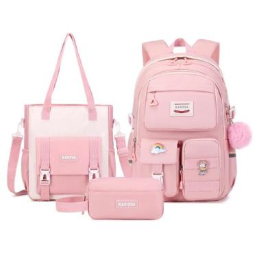 Imagem de Mochila MUSEVOS Kawaii Girls for School com sacola rosa, 3 peças