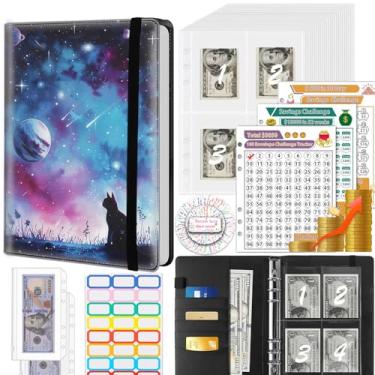 Imagem de Fichário de economia de dinheiro, 100 envelopes desafio de economia de dinheiro, envelopes de dinheiro e 3 rastreadores de planejamento de orçamento, livro de couro PU A5 para economizar dinheiro