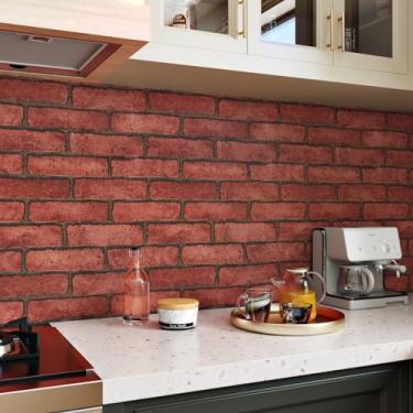 Imagem de Wallercity Papel de parede de tijolo vermelho descasque e cole papel de parede autoadesivo realista de pedra de rocha para paredes à prova d'água papel de parede de tijolo falso papel de contato de