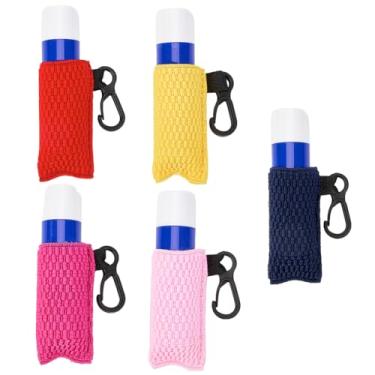 Imagem de CREATCABIN 5 peças, 5 cores, protetor labial, porta-lábios, chaveiro, elástico, de seda, portátil, apertado, com clipe para batom, batom, glíter, mangas com fechos de plástico preto para chaves para