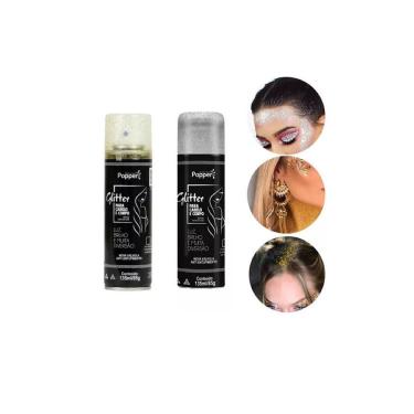 Imagem de Spray de Glitter Cabelo Corpo Purpurina Removivel Brilho Roupa Body Iluminador Corporal Glow Hair Make Carnaval Maquiage