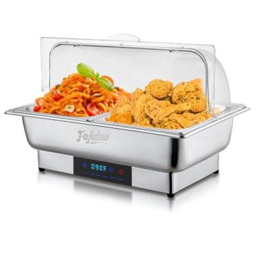 Imagem de Fajiduo Rechaud Elétrico, 2 Servidores E Aquecedores De Bufê De 4,5 Qts, Rechauds De Aço Inoxidável Com Visor De Controle De Temperatura, Aquecedores De Alimentos Comerciais Para Festas, Serviços De
